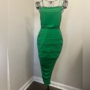 Papermoon Green Ruched Asymmetrical Cocktail Dress